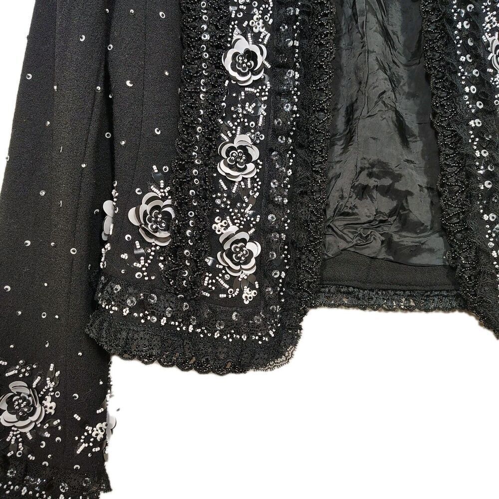 Escada Couture Sequin Beaded Jacket Size 38 Black Floral Evening Cocktail Glam - Picture 5 of 16